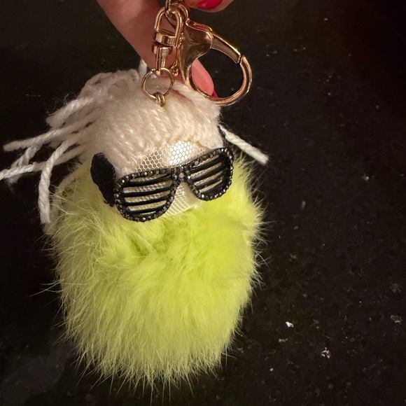 Fluffy Lime Green Keychain with Sunglasses - Picture 5 of 10